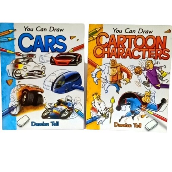Two Children's Books 'You Can Draw' Cars & Cartoons Damion Toll Hinckler Books - Picture 1 of 10